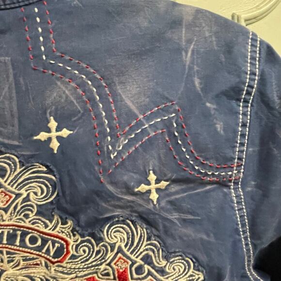 Affliction Black Premium Size Large Crystal Snap Embroidered Cross Shirt - Picture 6 of 9